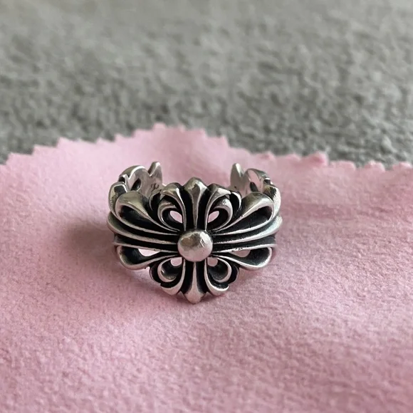 アクセサリー CHROME HEARTS DOUBLE FLORAL CROSS RING Authentic [Chrome Hearts] DOUBLE FLORAL CROSS RING, All Size